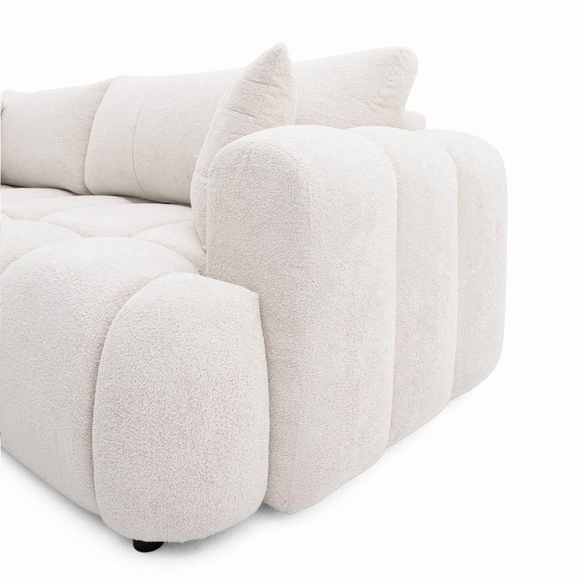 ECKSOFA CALM L Links mit Schlaffunktion 140x215 Webstoff weiß - Schwarz/Weiß, Holz/Kunststoff (261/151cm) - Muffo
