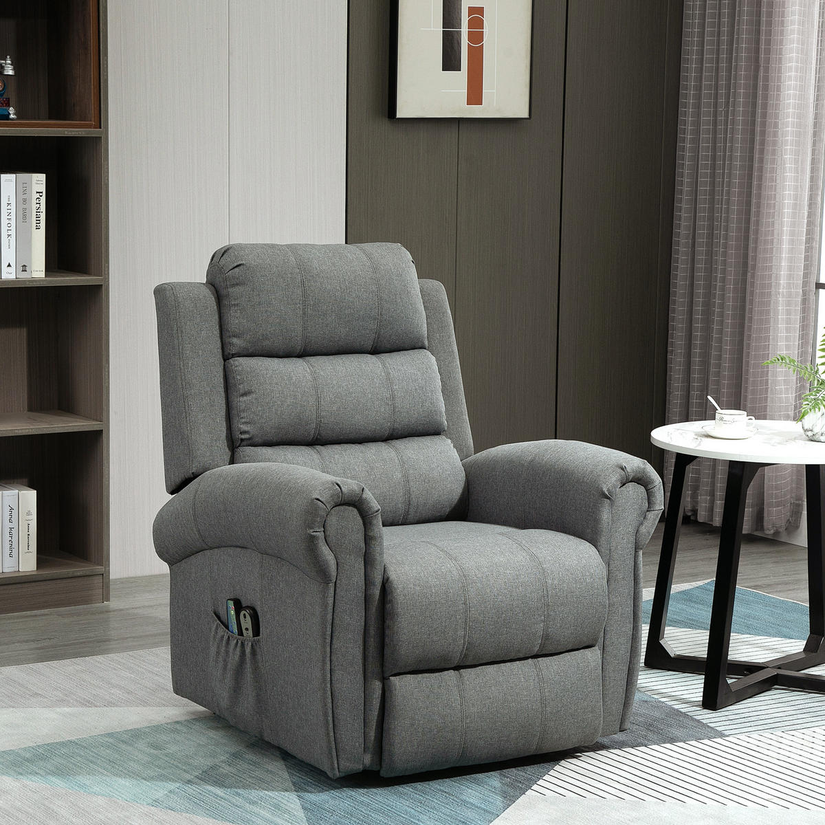 MASSAGESESSEL Wärmefunktion Massagestuhl Aufstehfunktion Fernbedienung Leinen - Grau, Textil (91/106/90cm) - HOMCOM