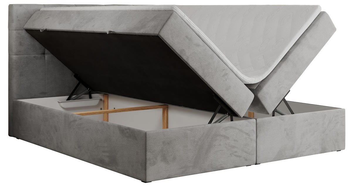BOXBETT CENTO 120/200 Hellgrau Velvet - H3 - Hellgrau, Holz/Textil (120/200cm) - MKS