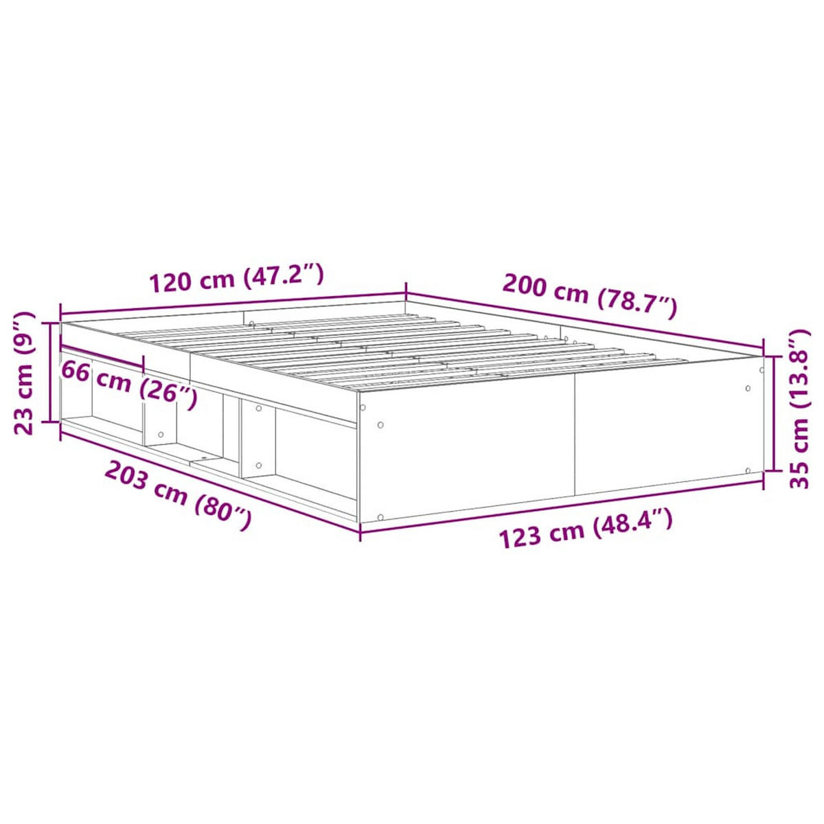 BETTGESTELL Weiss 120/200 Cm - Weiß, Holzwerkstoff (120/200cm) - vidaXL