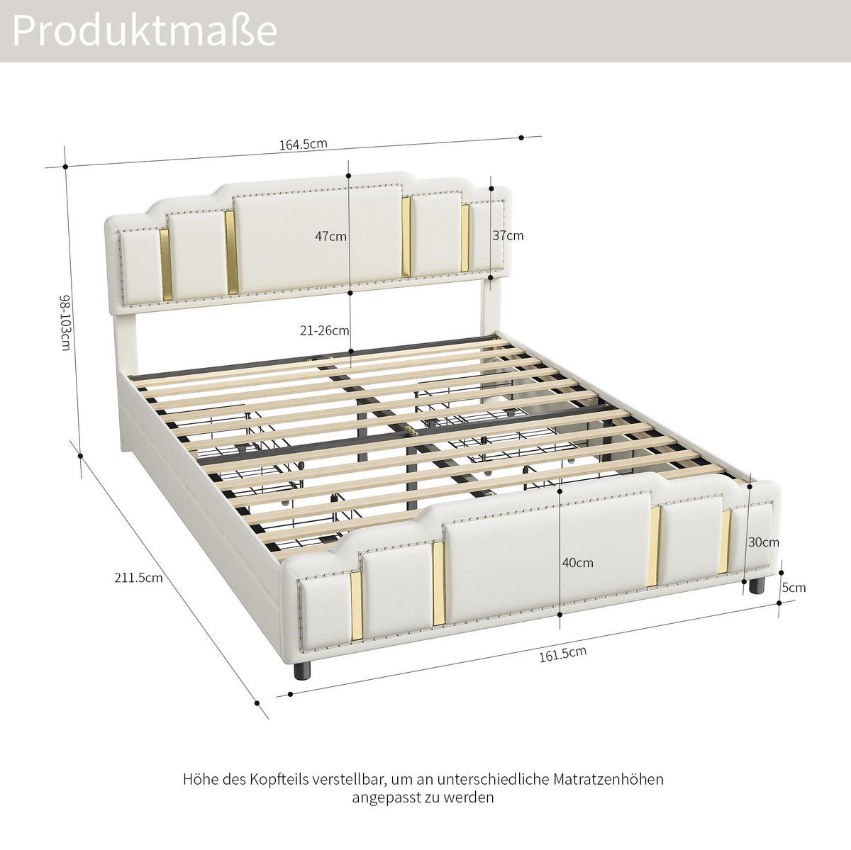 POLSTERBETT 160/200 cm mit 4 Schubladen, LED-Beleuchtung und Edelstahl-Zierleisten, Beige - Beige, Textil (160/200cm) - Redom