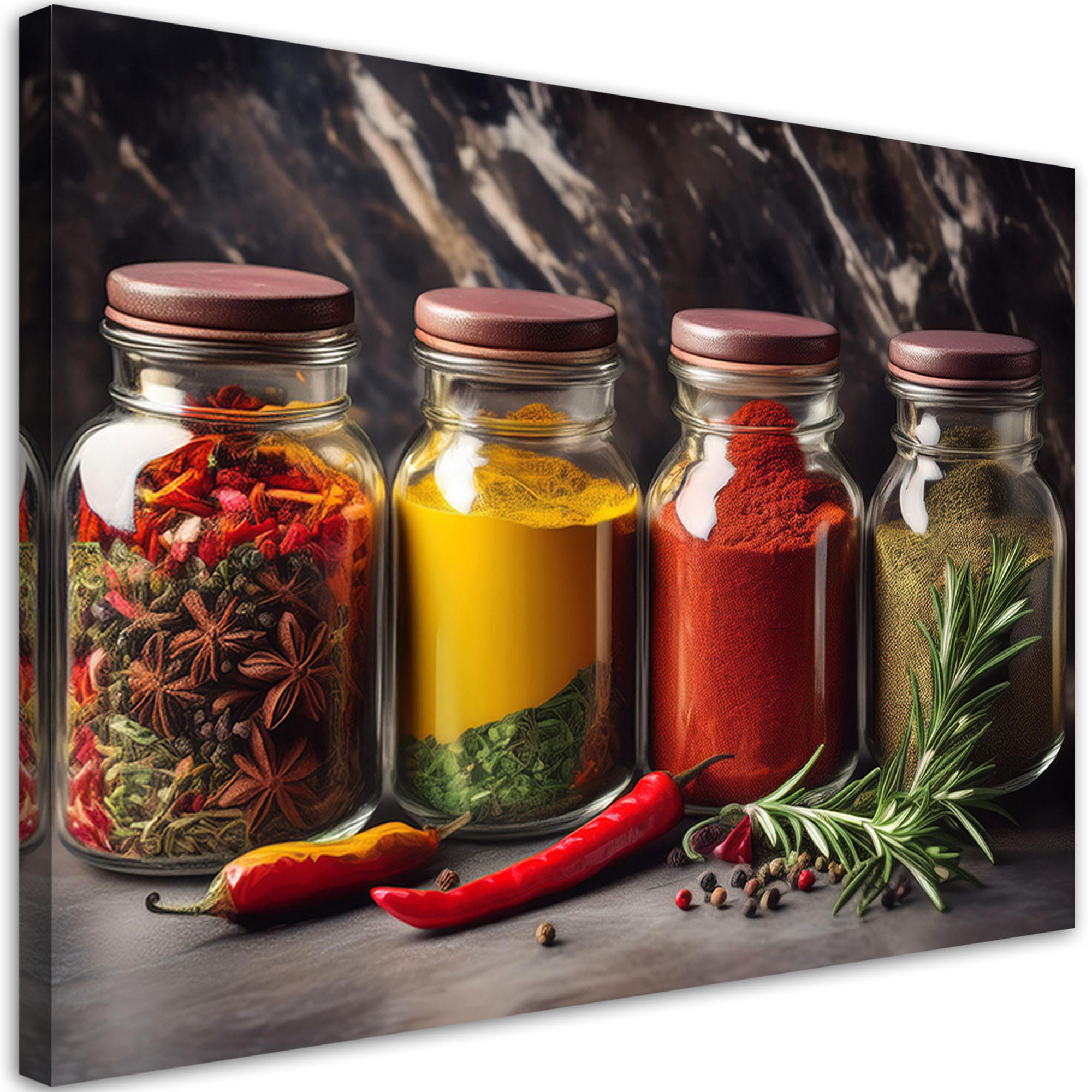 LEINWANDBILD Gewürze im Glas für die Küche 100x70cm - Multicolor, Textil (100/70cm) - Feeby