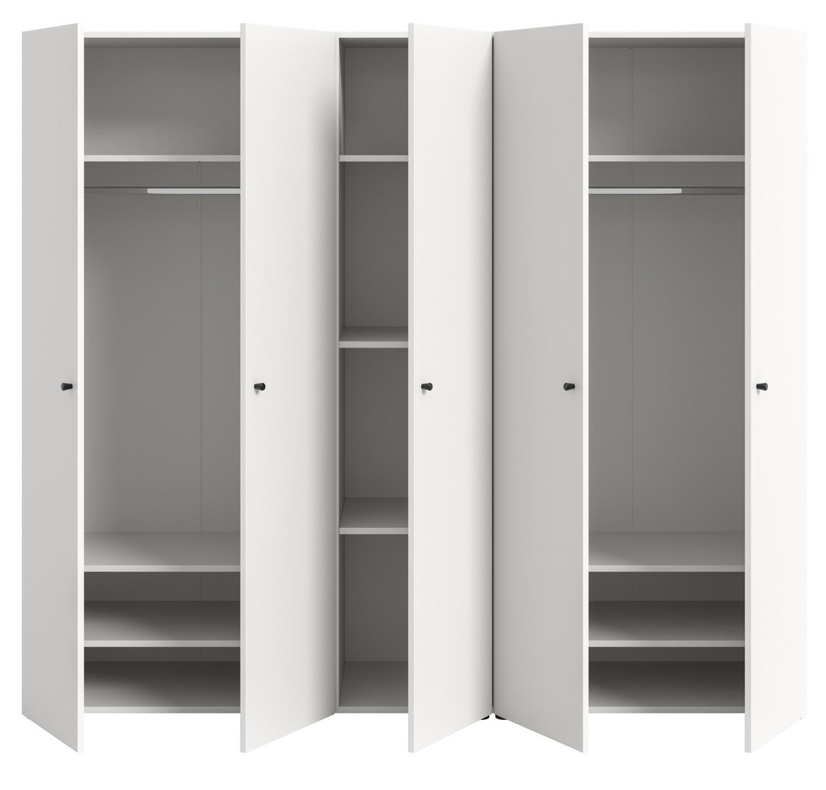 KLEIDERSCHRANK weiß 5-türig 200 cm, Drehtürenschrank mit zusätzlichen Einlegeböden - Schwarz/Weiß, Holzwerkstoff/Kunststoff (200/176/51cm) - Inn.Furn