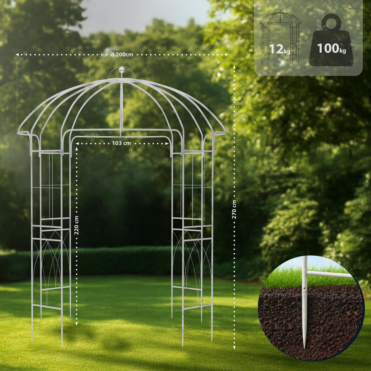 PAVILLON 200/200/270 cm Metall Antik Weiß - Weiß, Metall (200/270/200cm) - CLP