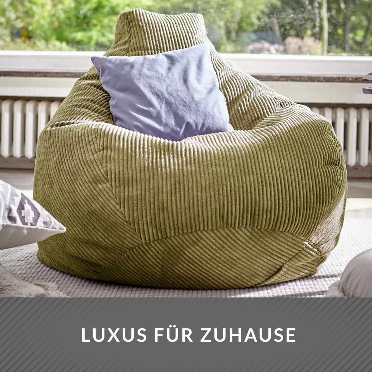 SITZSACK MIT RÜCKENLEHNE Cozy Cord - Grün, Textil (80/90/90cm) - Green Bean