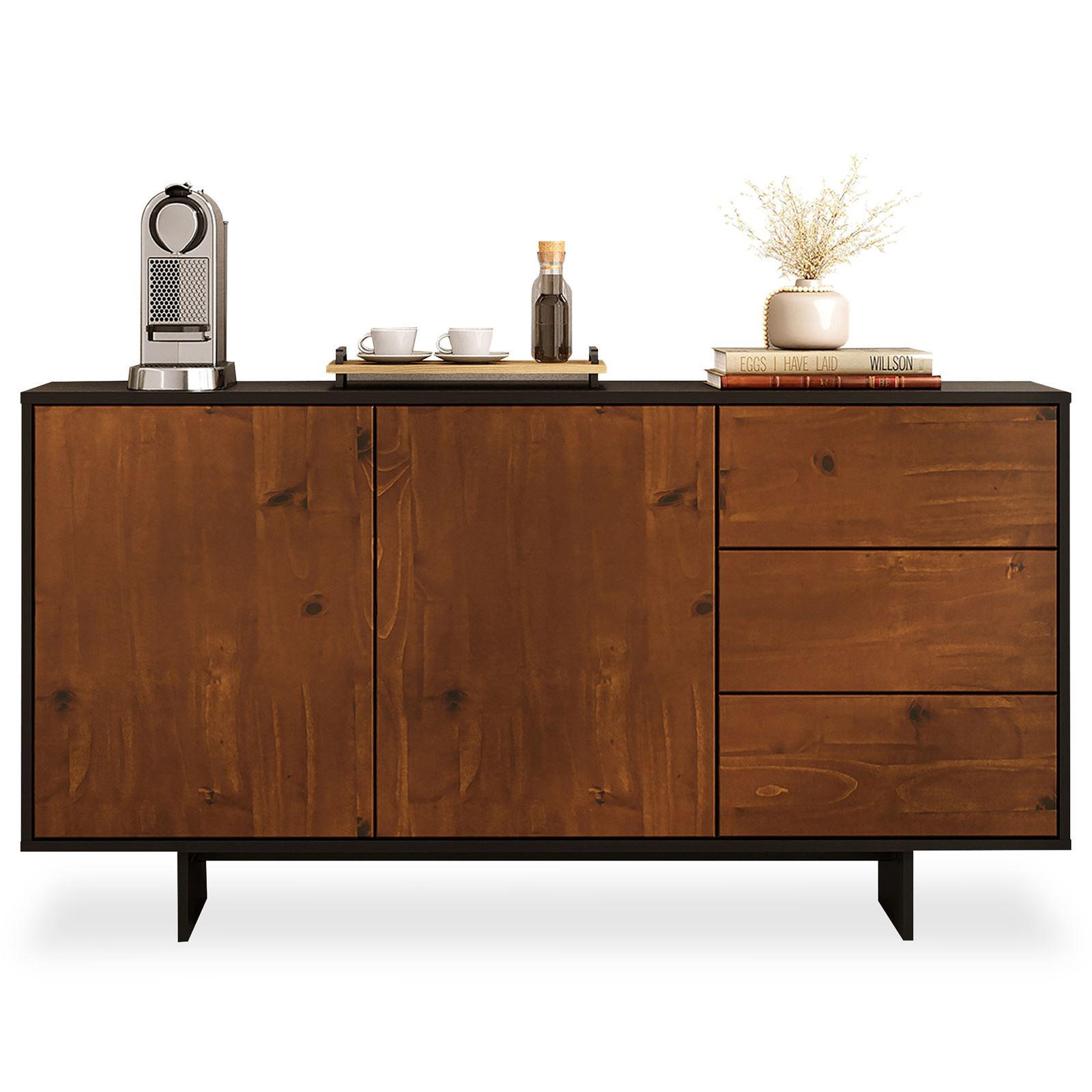 SIDEBOARD ARTO schwarz/Kastanie - Kastanienfarben/Schwarz, Holz (135/71/41cm) - IDIMEX