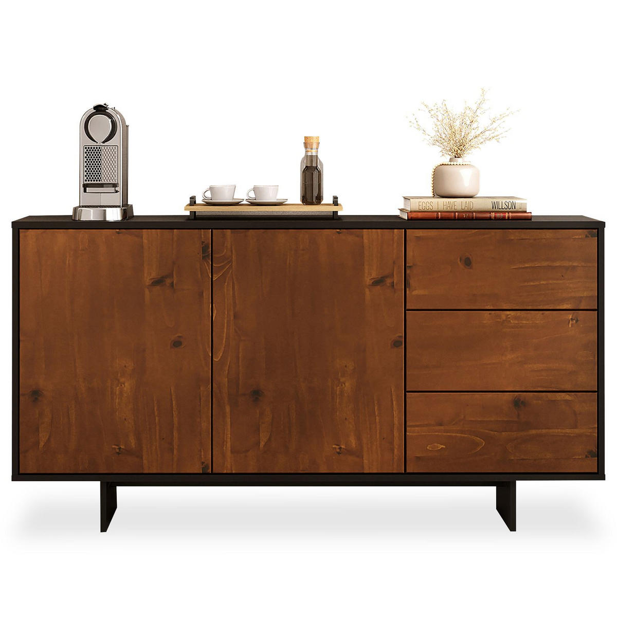 SIDEBOARD ARTO schwarz/Kastanie - Kastanienfarben/Schwarz, Holz (135/71/41cm) - IDIMEX