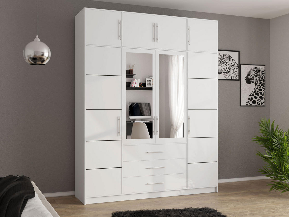 KLEIDERSCHRANK Bali D4 + Schrankaufsatz - Silberfarben/Weiß, Holzwerkstoff (196/245/58cm) - MIRJAN24
