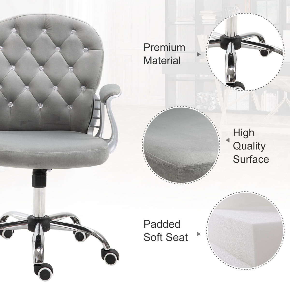 BÜROSTUHL, Grau, Polyester, Stahl - Grau, Kunststoff (105/60/60.5cm) - Vinsetto
