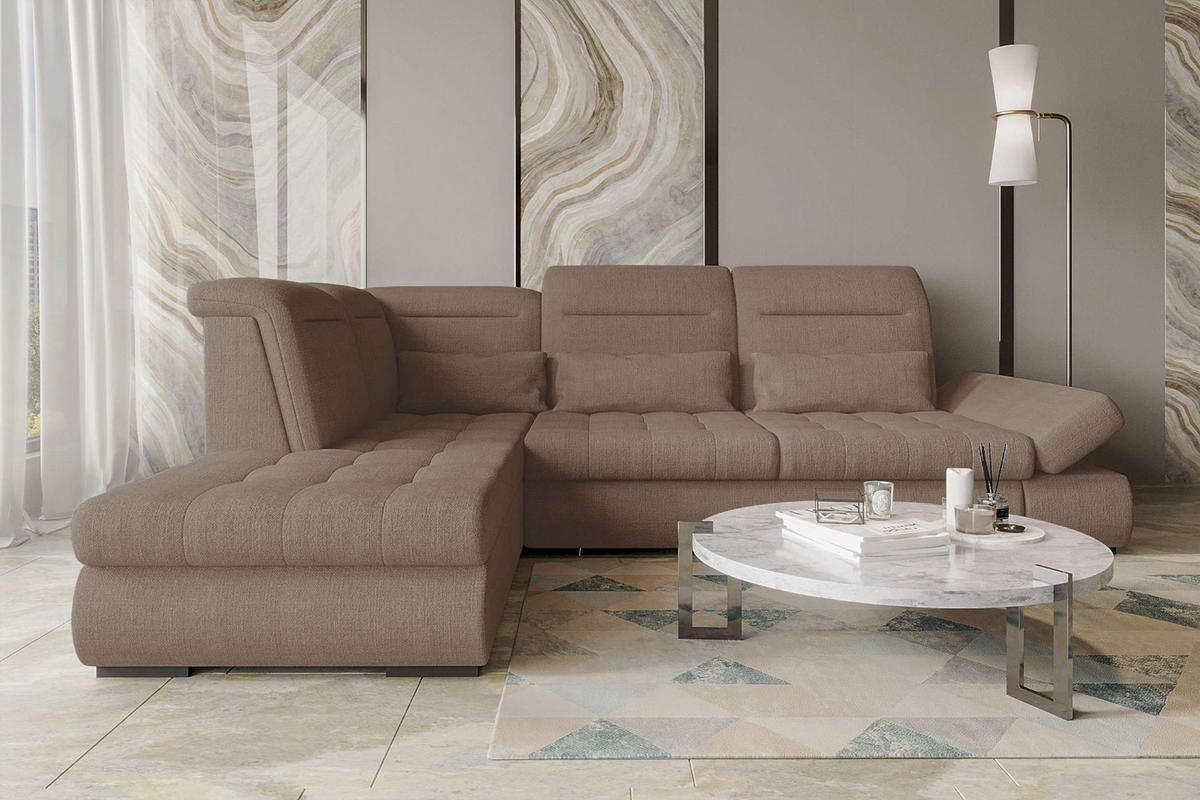 ECKSOFA Toscana Velours inkl. Schlaffunktion - Sandfarben/Taupe, Textil (227/279cm) - 99rooms