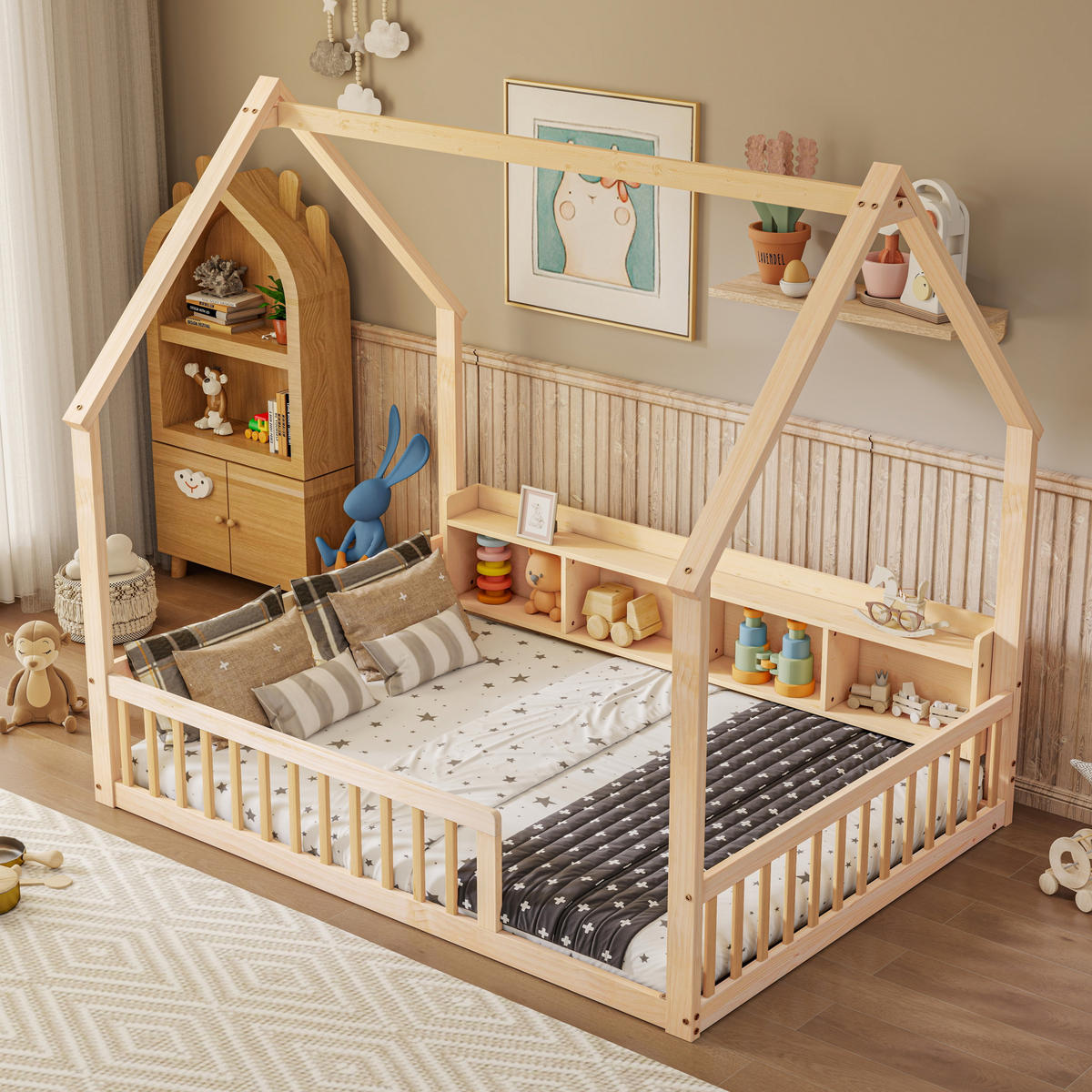 HAUSBETT 140/200 cm mit Ablagefächern, DE-41877, in Natur - Naturfarben, Holz (140/200cm) - ComfortXL