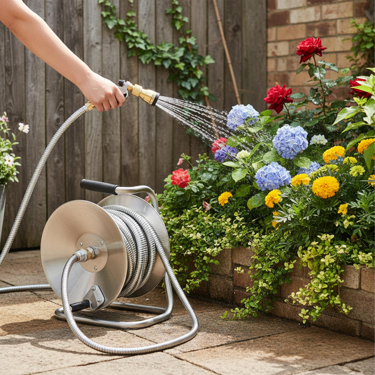 SCHLAUCHTROMMEL - Silberfarben, Metall (22/36/27.5cm) - Relaxdays