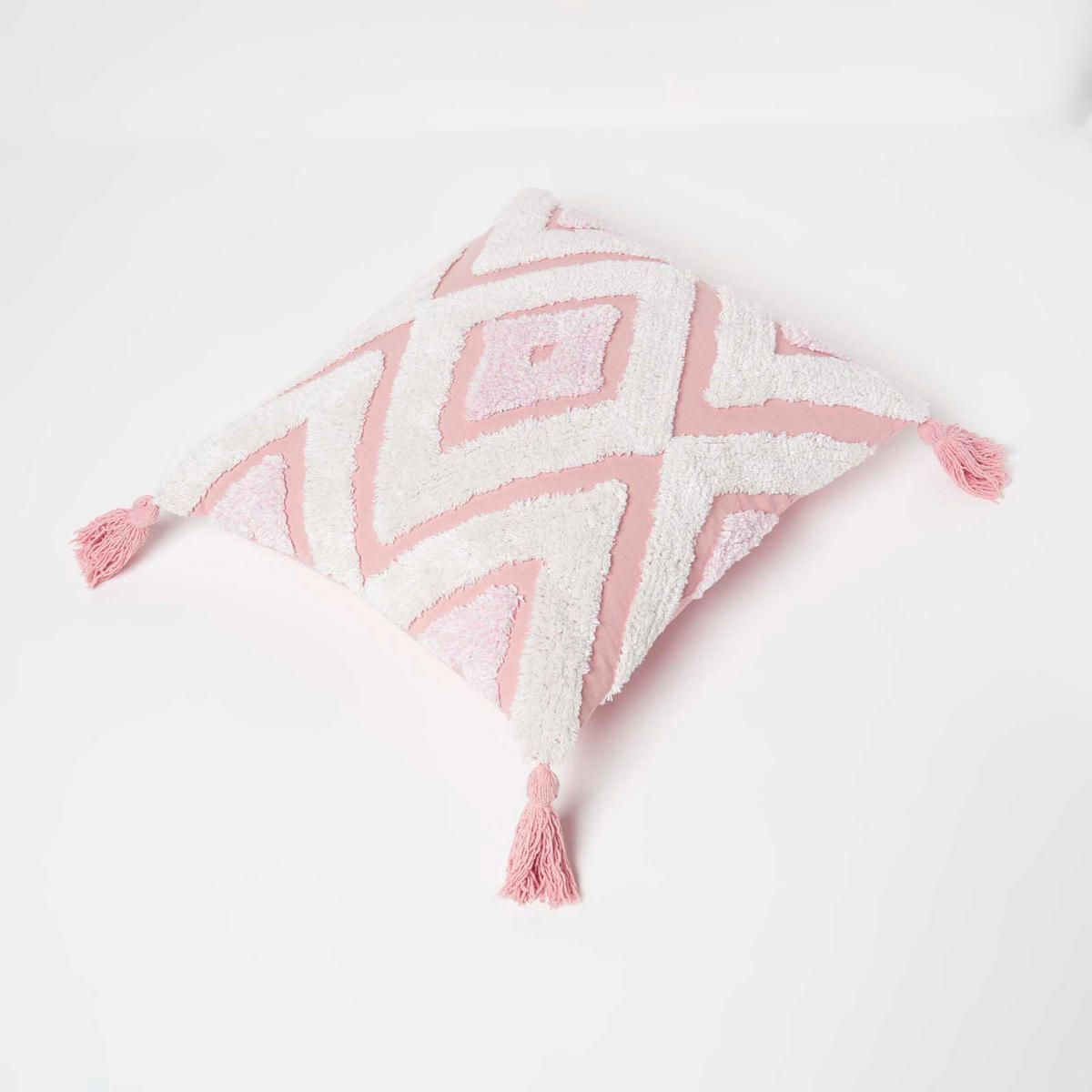 DEKOKISSEN Tufted rosa 45/45 cm Boho-Style mit Quasten - Rosa, Textil (45/45cm) - Homescapes