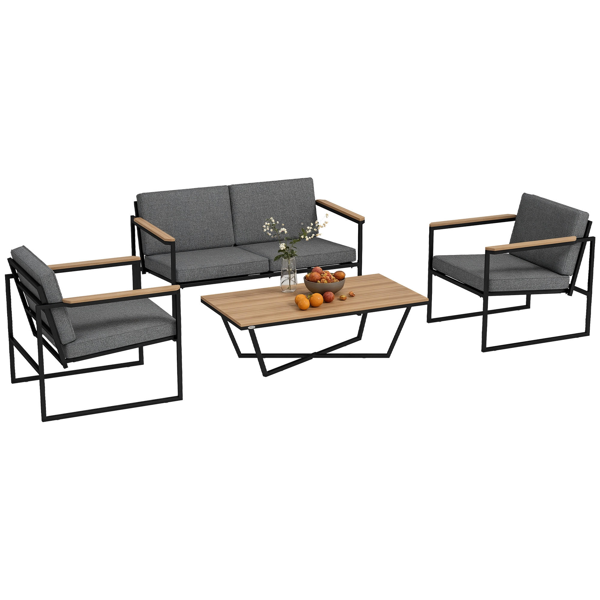 GARTENMÖBEL SET DE-06485 wetterfest, 2er Sofa, 2 Stühle, Beistelltisch Grau - Grau, Textil/Metall - ComfortXL