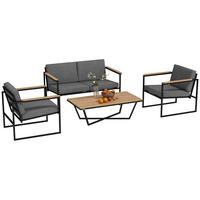 GARTENMÖBEL SET DE-06485 wetterfest, 2er Sofa, 2 Stühle, Beistelltisch Grau - Grau, Textil/Metall - ComfortXL