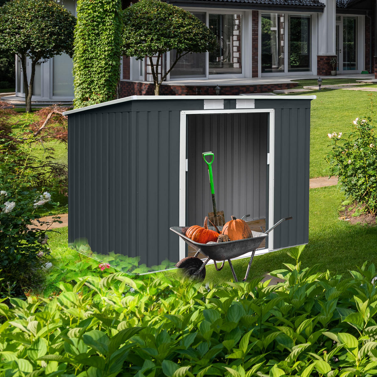 GERÄTEHAUS P100 Metall Grau - Grau, Metall (130/173/213cm) - HATTORO