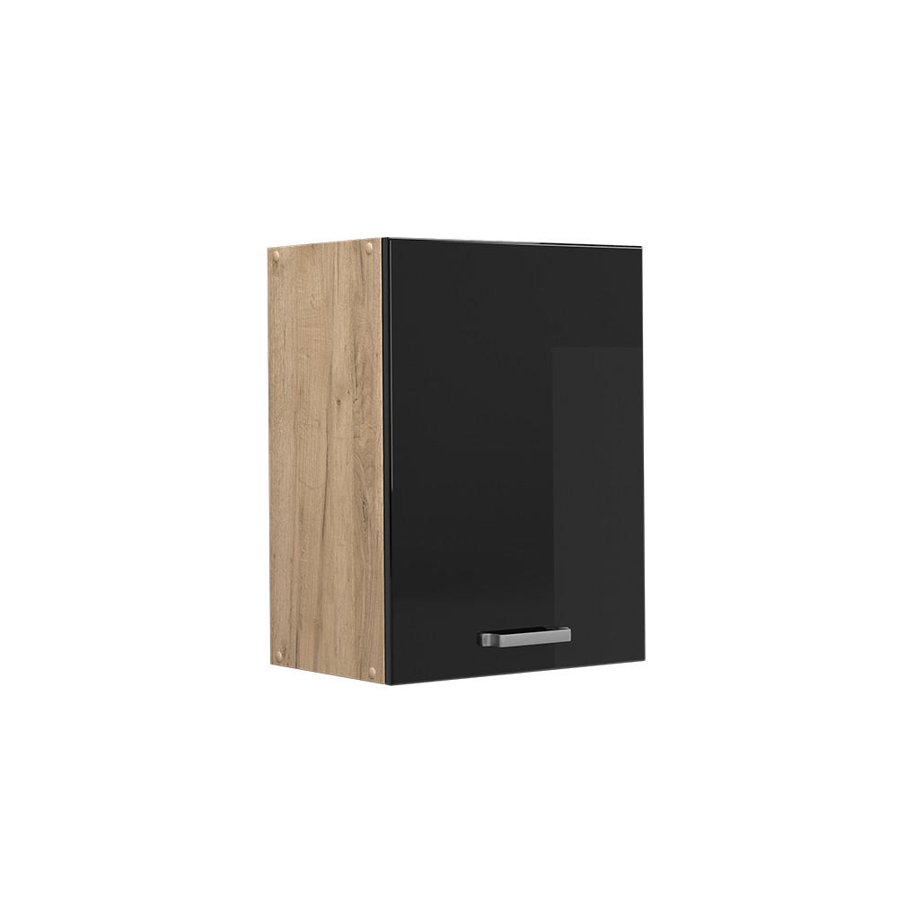 HÄNGESCHRANK R-Line Schwarz Hochglanz 45 cm - Schwarz Hochglanz/Eiche Wotan, Holzwerkstoff (45/60/31cm) - Vicco