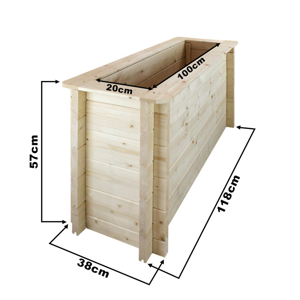 HOCHBEET HOLZ - 118x38xH57 cm - M614 - Beige, Holz (38/57/118cm) - Timbela