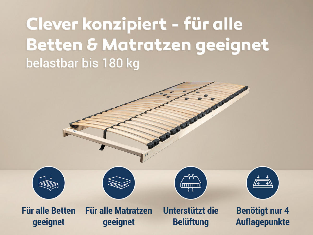 LATTENROST MAX1 NV, Fertig montiert, Größe: 90x190 - Braun, Holz/Holzwerkstoff (90/190cm) - Betten-ABC
