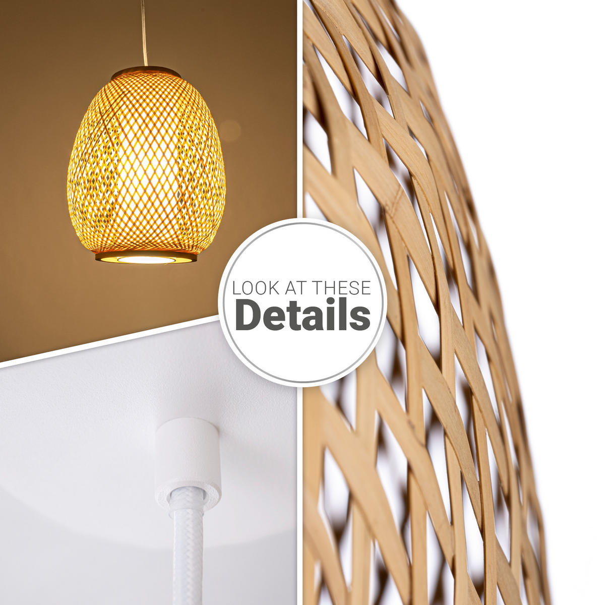 PENDELLEUCHTE Topu S - Beige/Weiß, Holz (32/32/40cm) - Paco Home
