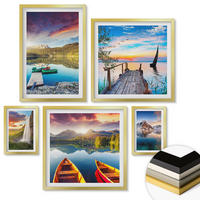 WANDBILDER 5er Set - 50x50 cm & 20x30 cm & 40x60 cm Goldrahmen - Seen- und Berglandschaft Łódź - Goldfarben, Kunststoff (40/60cm) - ArtPrintCave