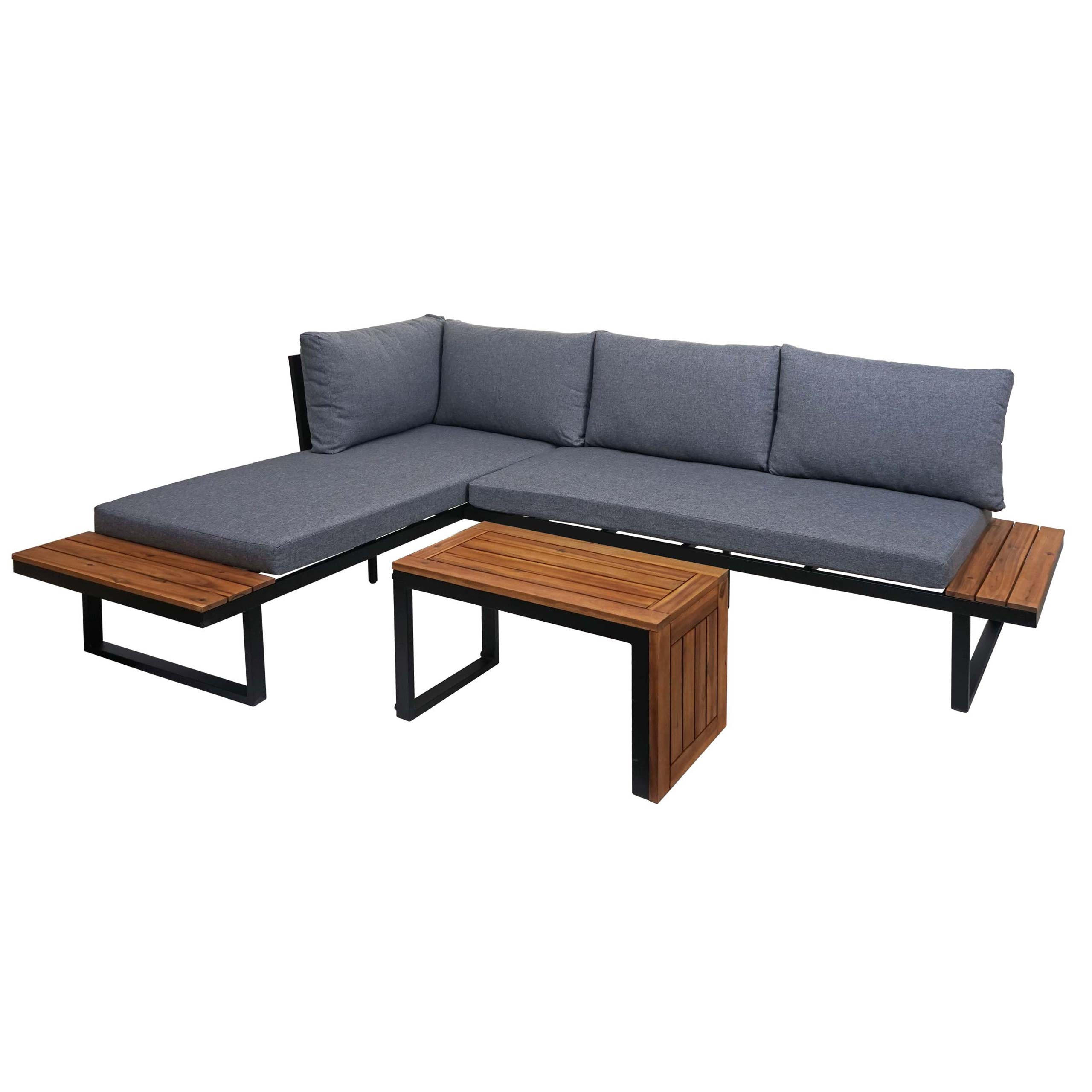 GARTEN GARNITUR 3ER-SET Braun, Grau - Braun/Grau, Holz - MCW