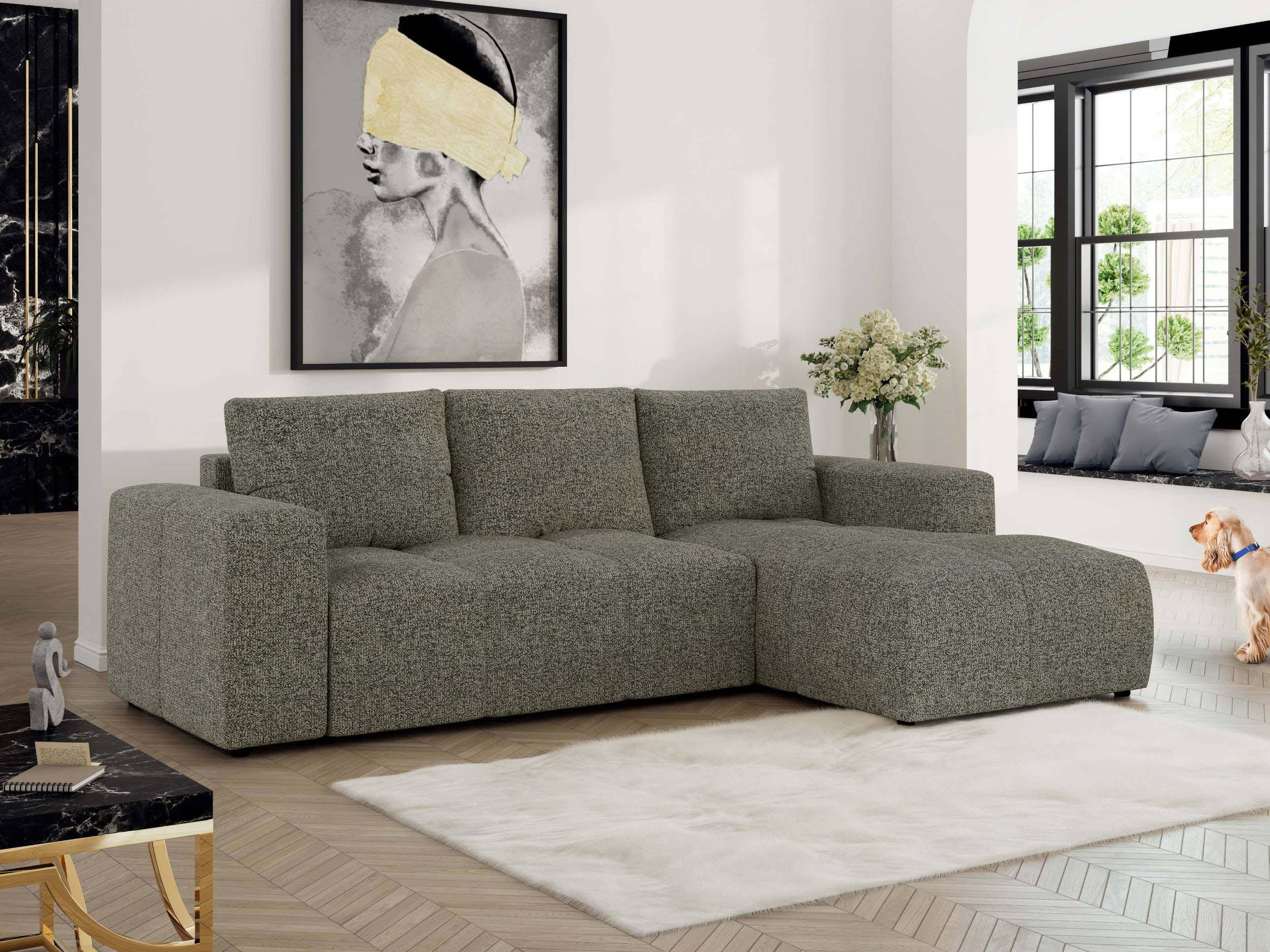 ECKSOFA MONIVA Grau Strukture - Rechts - Schwarz/Grau, Textil (266/164cm) - MKS