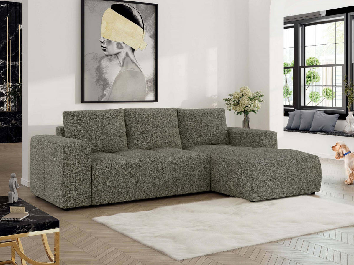 ECKSOFA MONIVA Grau Strukture - Rechts - Schwarz/Grau, Textil (266/164cm) - MKS