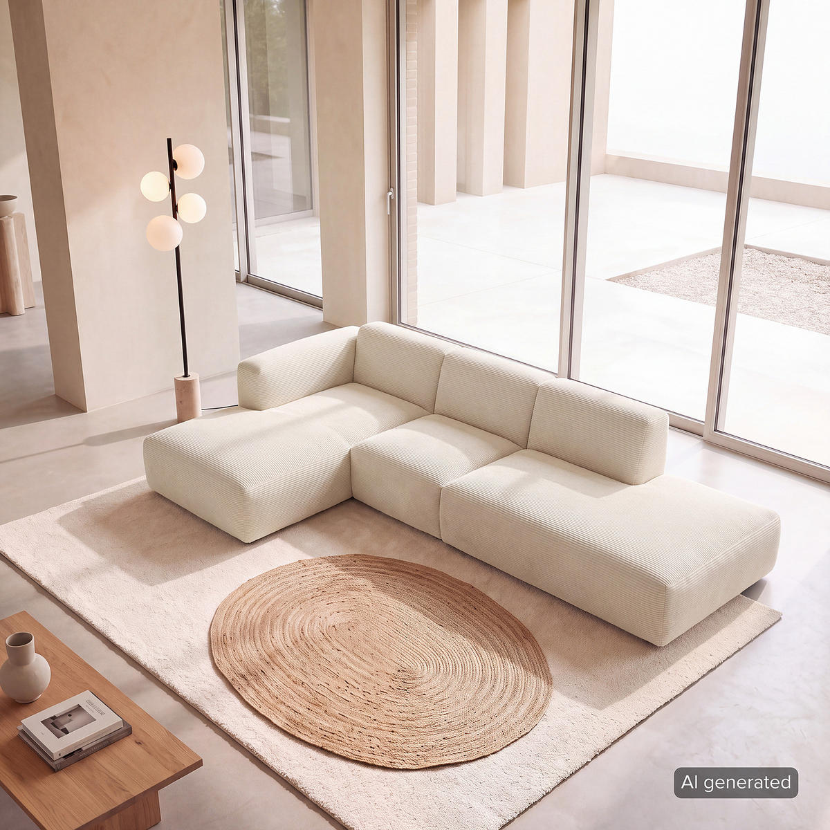 ECKSOFA mit Chaiselongue - Beige/Schwarz, Kunststoff/Textil (290/173cm) - home24