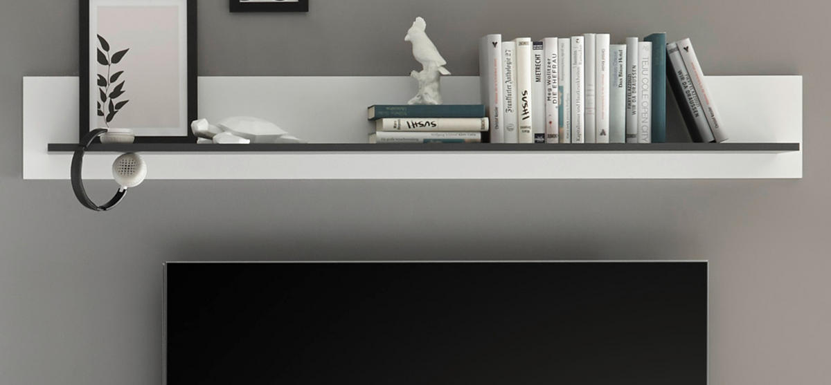 WANDBOARD weiß, anthrazit, Wandregal 160 x 21 cm Bücherregal - Anthrazit/Weiß, Holzwerkstoff (160/21/20cm) - Furn.Design