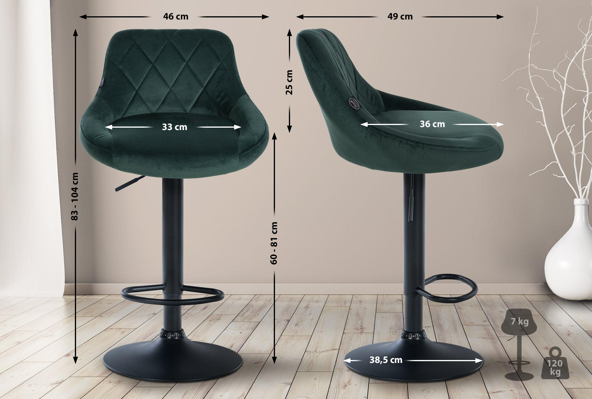 BARHOCKER Stoff dunkelgrün - Dunkelgrün/Schwarz, Textil/Metall (46/83/49cm) - CLP