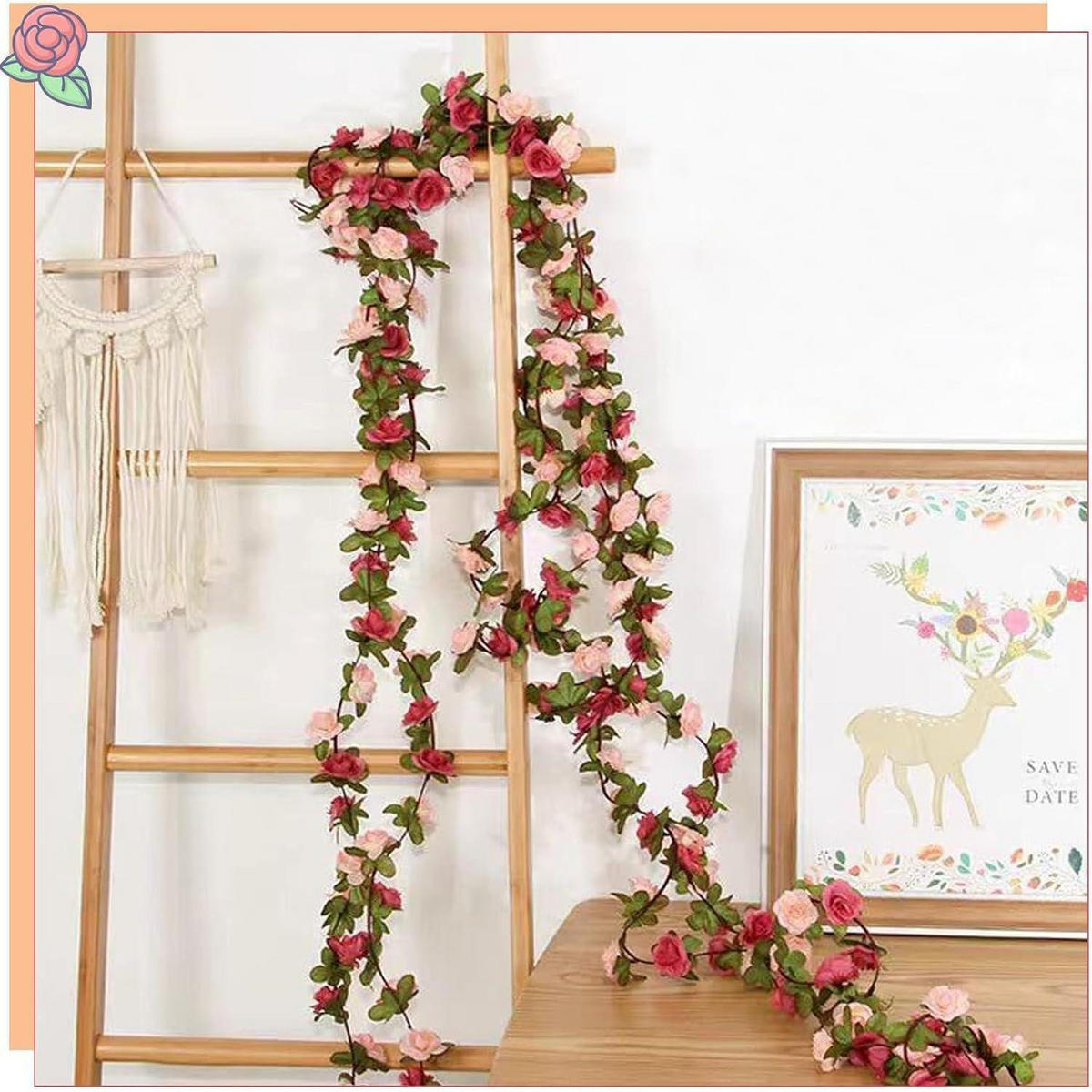 BLUMENGIRLANDE 3 Stück 2,45M Künstliche Rose Rot Fuchsia - Multicolor, Kunststoff (1cm)