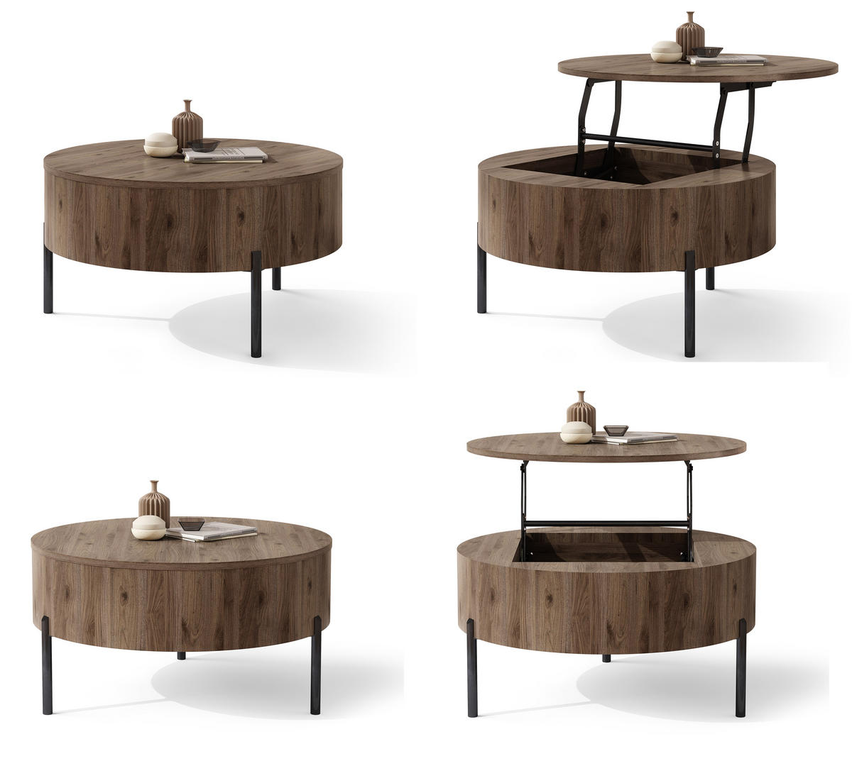 COUCHTISCH rund aufklappbar höhenverstellbar Stauraum 79/79/42 cm - Nussbaumfarben, Holzwerkstoff (79.5/79.5/42.7cm) - designimpex