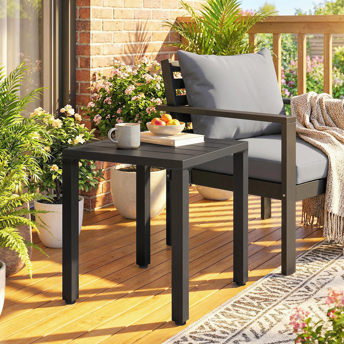 GARTENBEISTELLTISCH DE-14187 quadratisch 45x45 cm, höhenverstellbare Füße Schwarz - Schwarz, Metall (45/45/45.5cm) - ComfortXL
