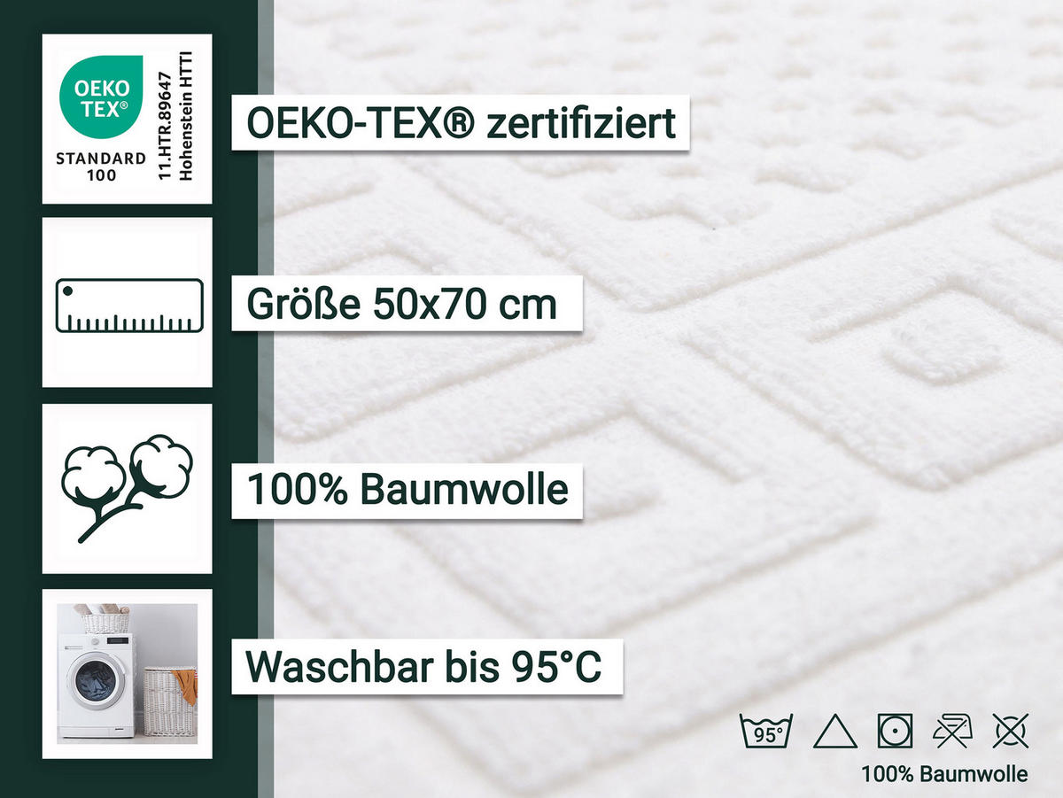 BADEMATTE, 2er-Set, 50x70 cm, 100% Baumwolle, Weiß - Weiß, Textil (50/70cm) - Zollner