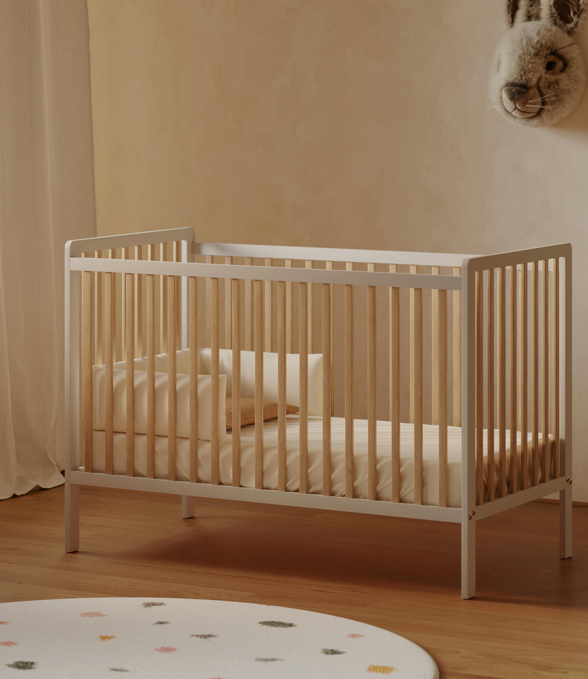 BABYBETT Skäli mit Matratze - Weiß, Holz - kiki design