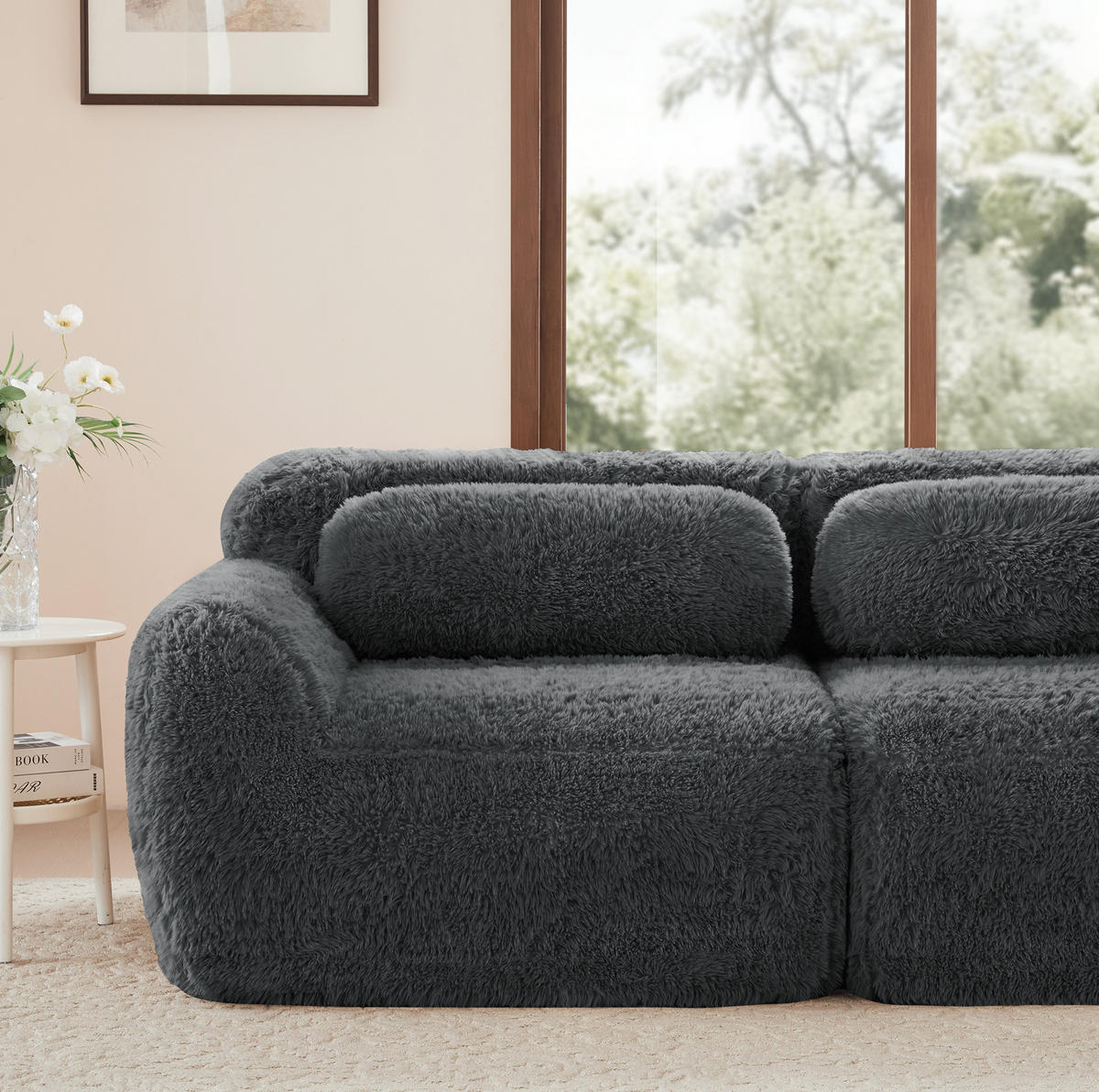 MODULÁRNÍ rohová sedačka šedá z plyše s 32D pěnou a bez montáže - šedá, textil (179/73/204cm) - OKWISH