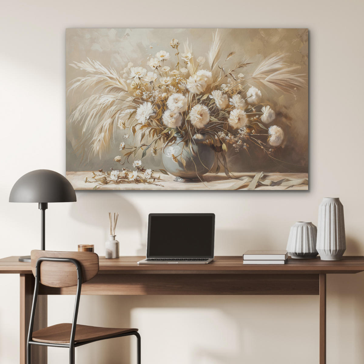 AKUSTIKBILD Blumen - Vase - Stilleben - Beige Akustikpaneele 90x60 cm - Creme, Kunststoff (90/60/0.9cm) - MuchoWow