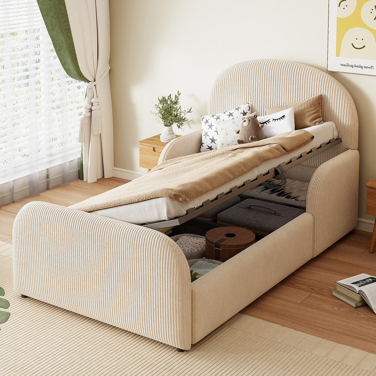 KINDERBETT mit Stauraum 90x200 cm Samt Beige - Beige, Metall (90/200cm) - Meubliv