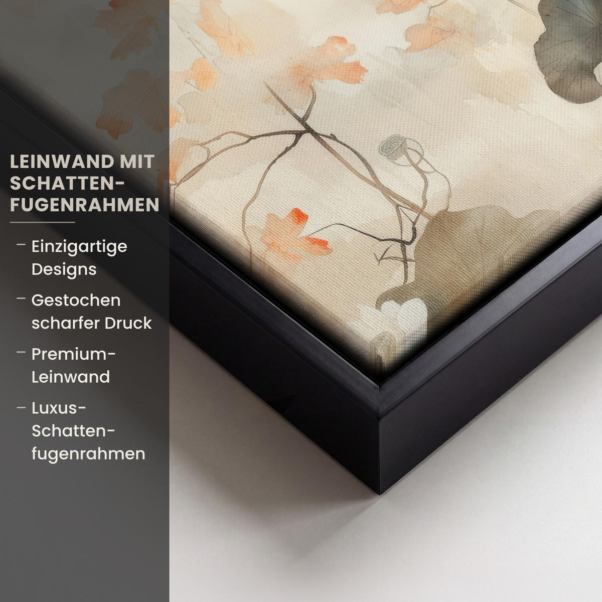 LEINWAND Bilder mit Rahmen - Blumen - Japandi - Wabi sabi - 40x30 - Sandfarben, Textil (40/30cm) - MuchoWow