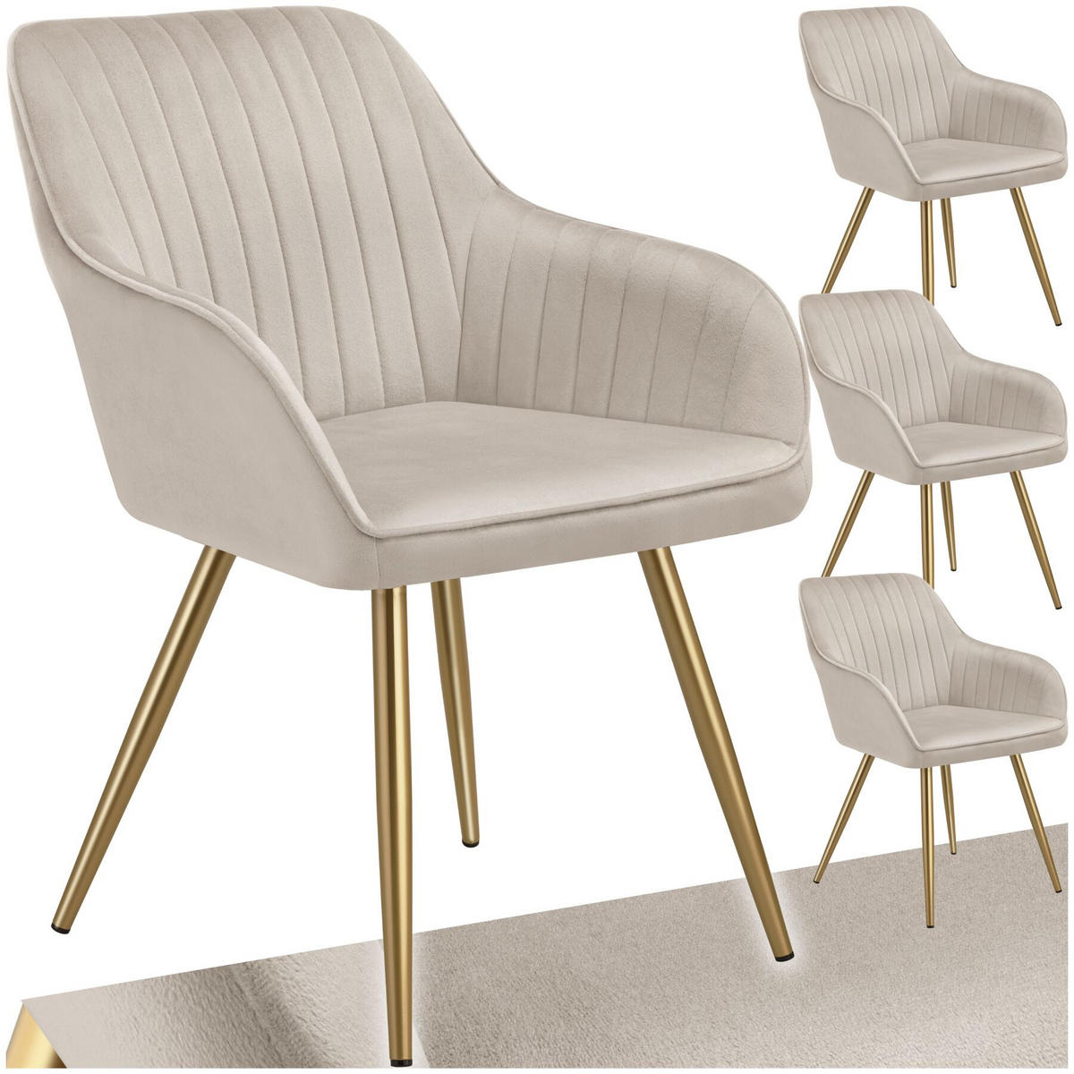 ESSZIMMERSTUHL 4er Set Marilyn,58 x 62 x 82 cm, taupe/gold - Taupe/Goldfarben, Kunststoff (58/82/62cm) - tectake