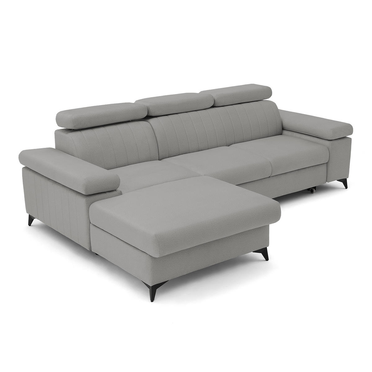 ECKSOFA FELIX L Links mit Schlaffunktion Velours Grau - Schwarz/Grau, Holz/Textil (257/176cm) - Muffo