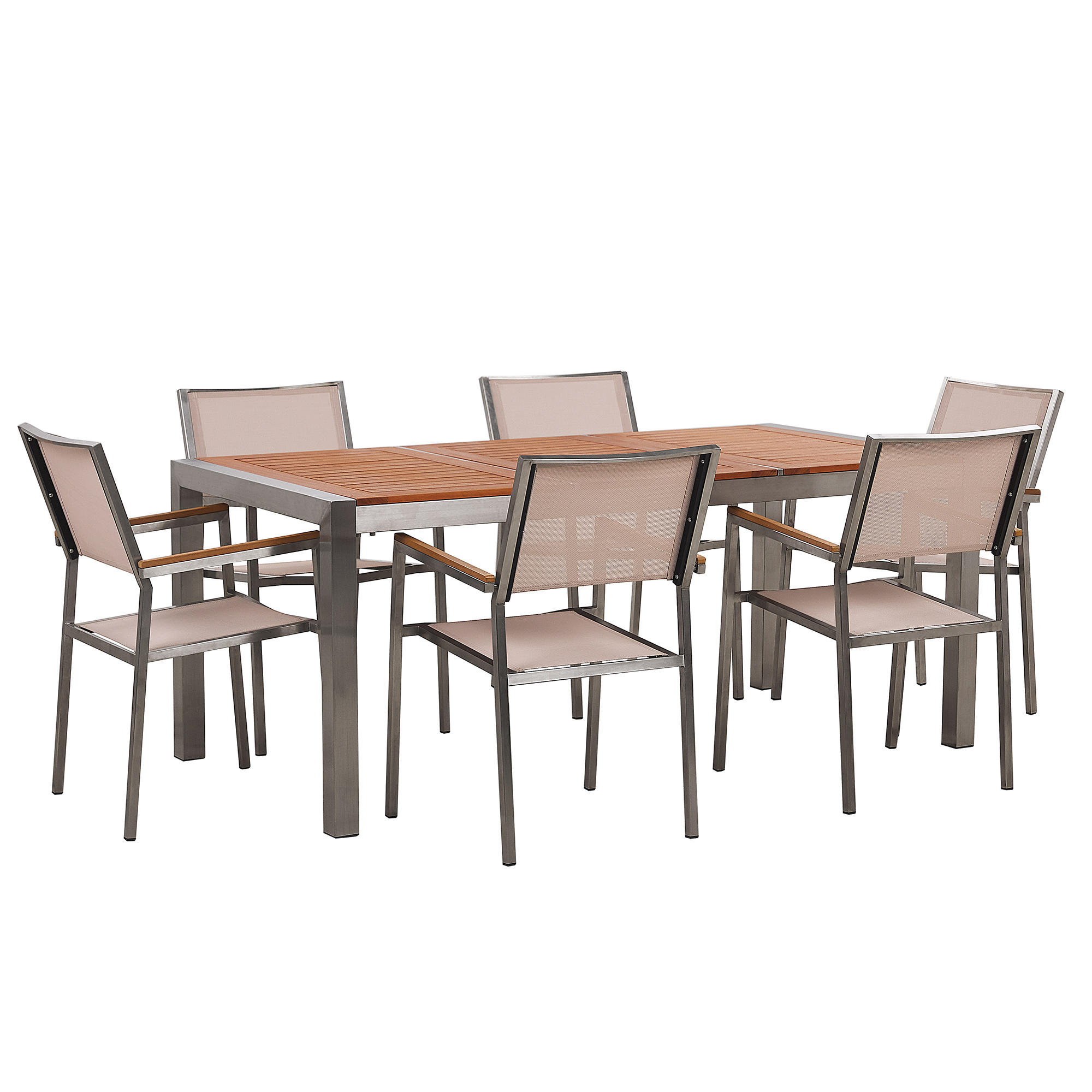 GARTENMÖBEL-SET 6-Sitzer Eukalyptusholz Textilbespannung beige Grosseto - Hellbraun/Beige, Holz - Beliani