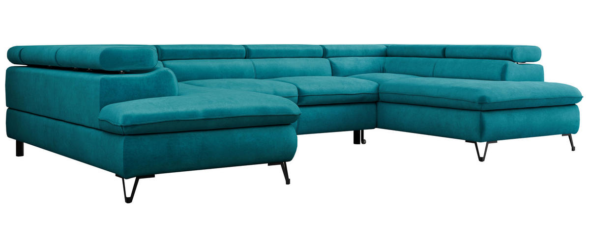 WOHNLANDSCHAFT PETER U Samt Dunkelblau - Schwarz/Dunkelblau, Textil/Metall (346/76/208cm) - MKS