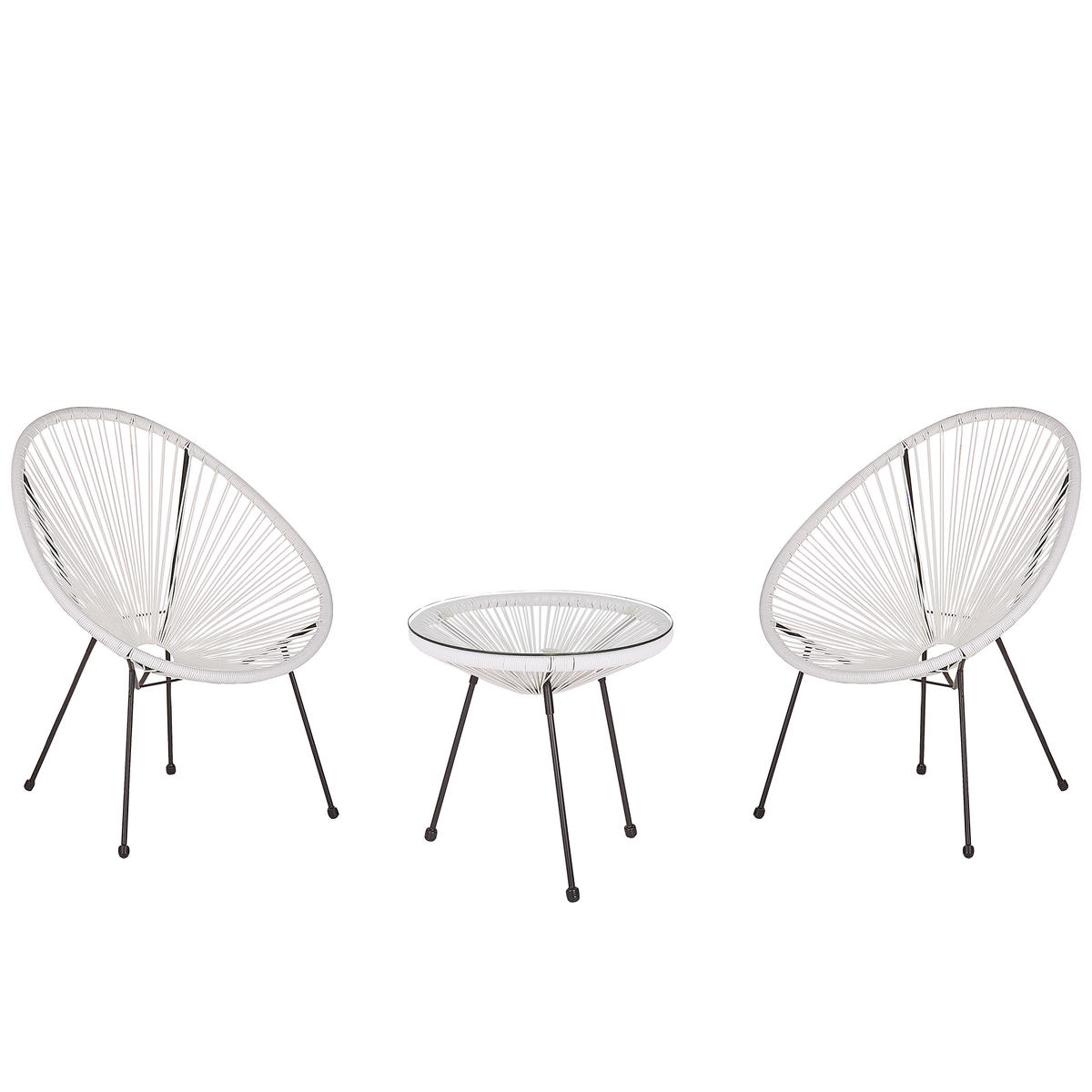 BALKONSET 2-Sitzer Rattan weiß Acapulco II - Schwarz/Weiß, Kunststoff - Beliani
