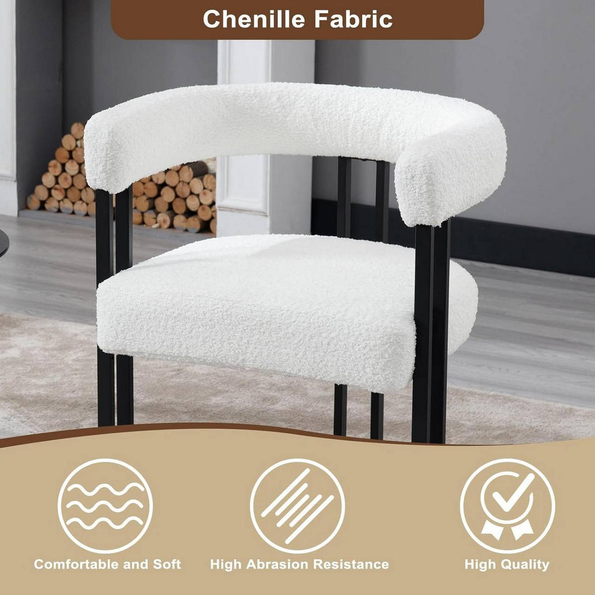 ESSZIMMERSTUHL 2er Set, aus Chenille, Cremeweiß - Creme/Schwarz, Kunststoff/Textil (61.5/72/51.5cm) - Woltu
