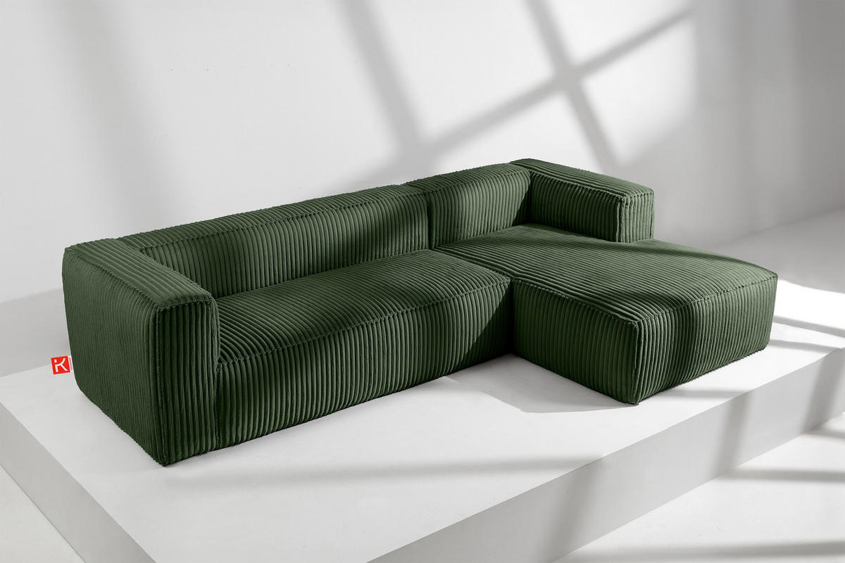 ECKSOFA-RECHTS FEROX Modern, Cord-Stoff, dunkelgrün - Dunkelgrün, Textil (305/175cm) - KONSIMO®