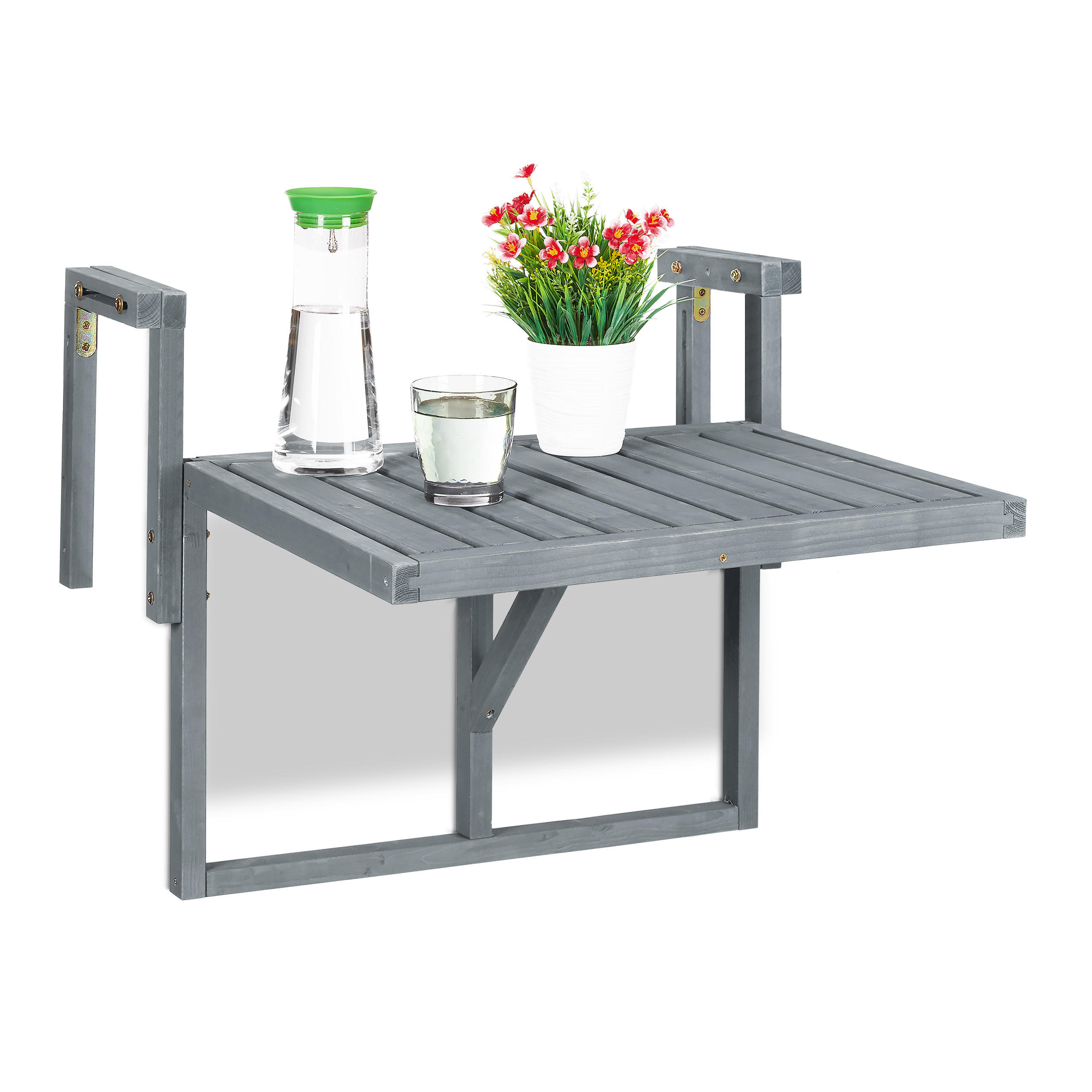 BALKON-HÄNGETISCH - Grau, Holz/Metall (65/70/55cm) - Relaxdays