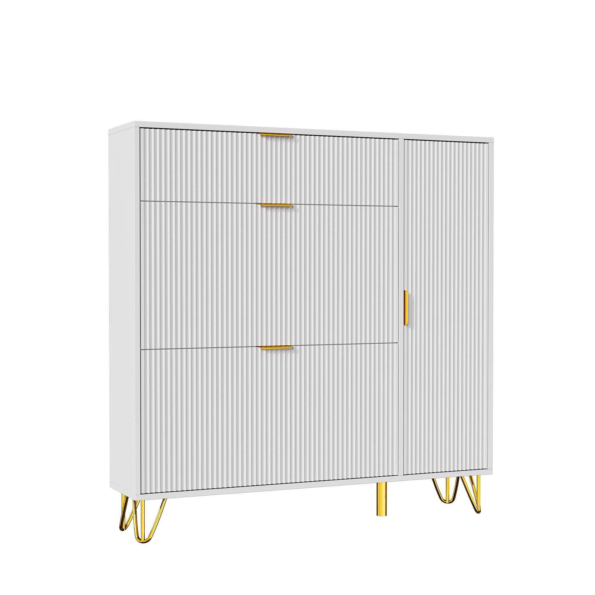 SCHUHSCHRANK mit goldenen Metallbeinen, verstellbaren Regalen, weiß - Weiß, Holz (110/114.5/28.5cm)