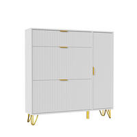 SCHUHSCHRANK mit goldenen Metallbeinen, verstellbaren Regalen, weiß - Weiß, Holz (110/114.5/28.5cm)